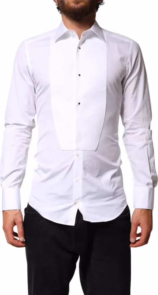 White Cotton GOLD Collared Dress Bib Formal Shirt