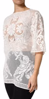White Embroidery Lace Cotton Blouse Top 2