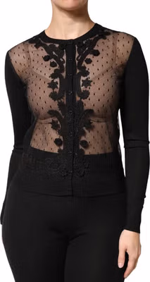 Black Sheer Button Down Cardigan Sweater