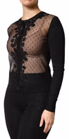 Black Sheer Button Down Cardigan Sweater 2