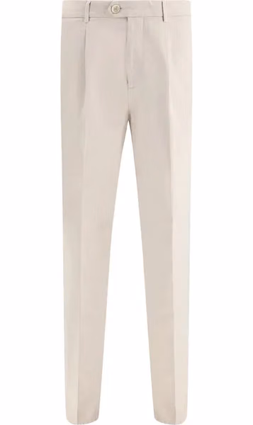 Beige Cotton Casual Pants