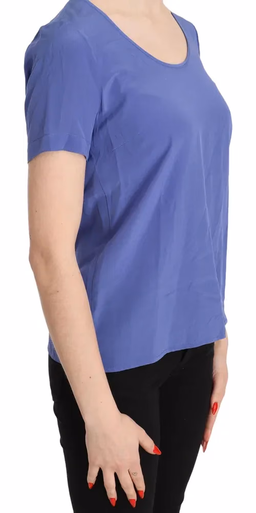 Silk Purple Short Sleeve Casual Top Blouse