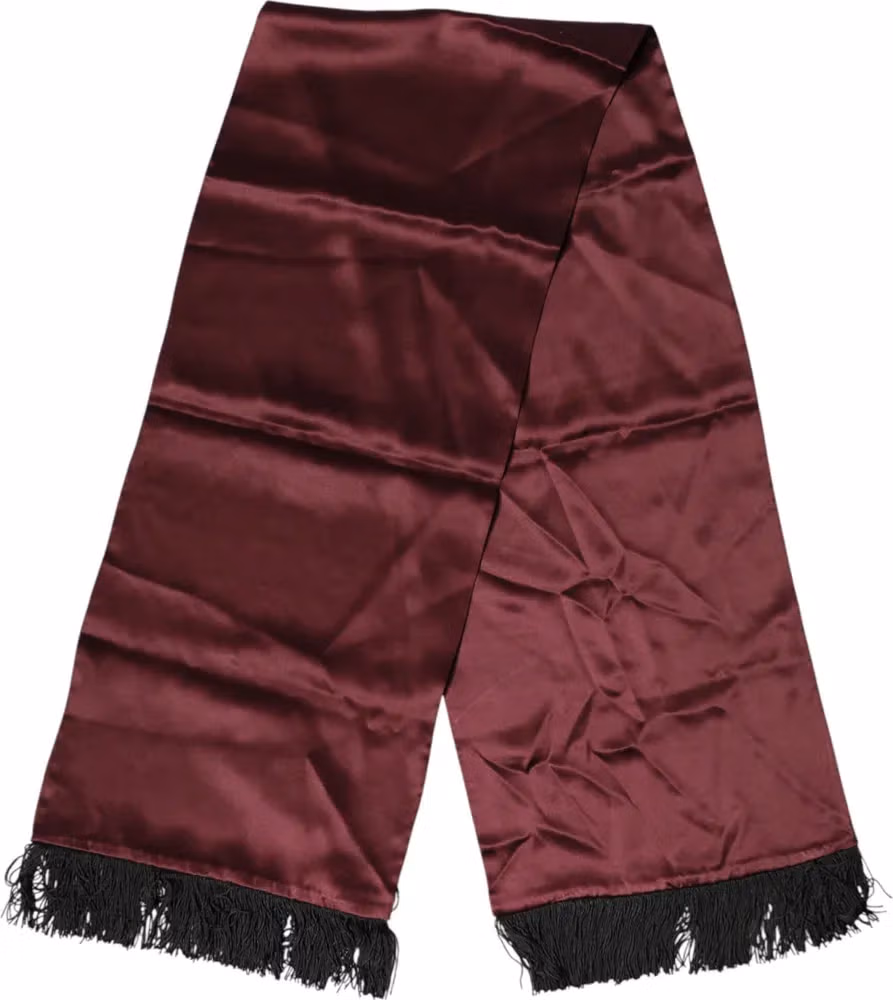 Maroon Silk Satin Fringes Neck Foulard Scarf