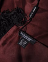 Maroon Silk Satin Fringes Neck Foulard Scarf 3