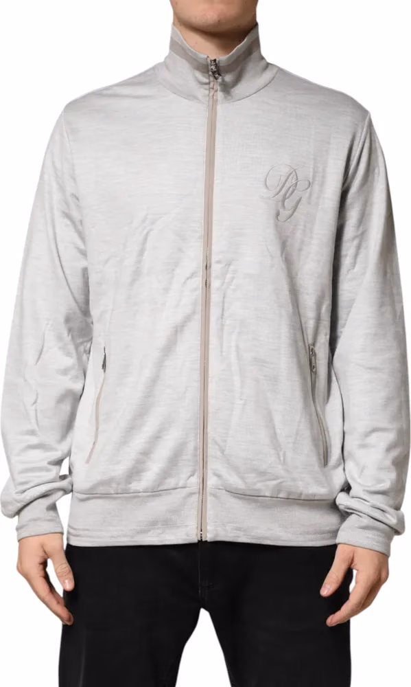 Light Gray Cotton Zipped Cardigan Sweater