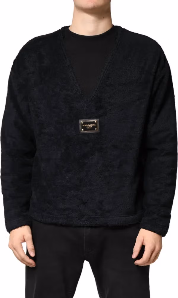 Black Cotton V-Neck Men Sweatshirt Sweater