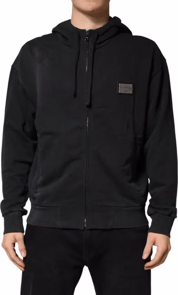 Black Full Zip Hooded Men Sweatshirt Sweater