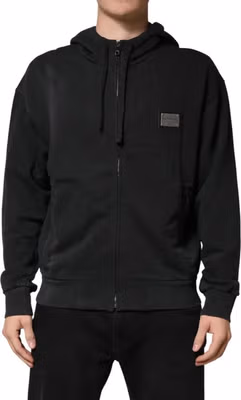 Black Full Zip Hooded Men Sweatshirt Sweater