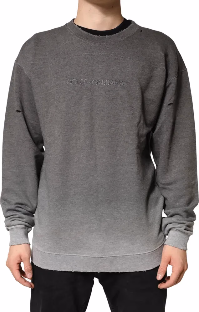 Gray Cotton Crew Neck Men Sweatshirt Sweater