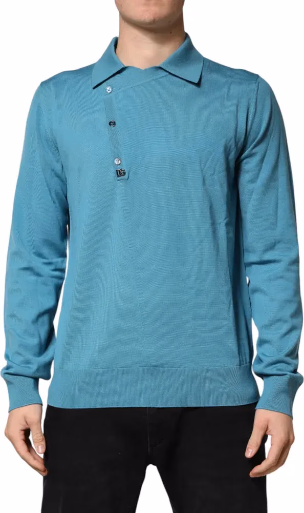 Teal Wool Collared Polo Pullover Sweater
