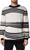 Black White Stripe CrewNeck Pullover Sweater 1