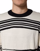 Black White Stripe CrewNeck Pullover Sweater 4