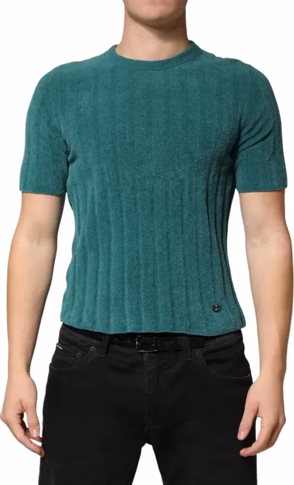 Dark Green Cotton Blend Men Crew Neck T-shirt