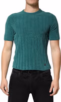 Dark Green Cotton Blend Men Crew Neck T-shirt 1