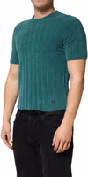 Dark Green Cotton Blend Men Crew Neck T-shirt 2