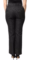 Black Floral Brocade High Waisted Trouser Pants 3