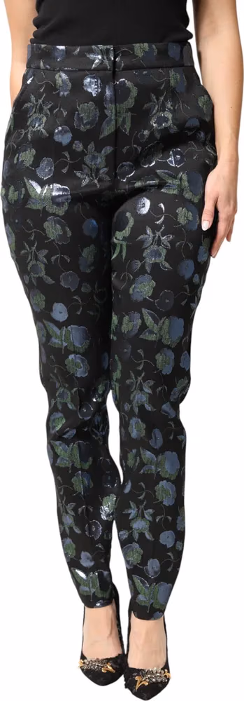 BlueGreen Floral Metallic Slim Trouser Pants