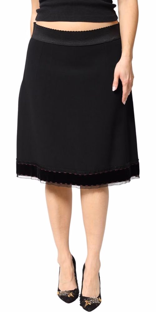Black Mid Waist A-line Knee Length Skirt