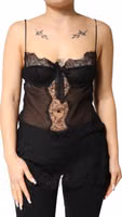 Black Silk Floral Lace Chemise Lingerie Top 1