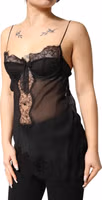 Black Silk Floral Lace Chemise Lingerie Top 2