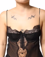 Black Silk Floral Lace Chemise Lingerie Top 4