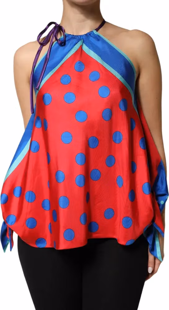 Multicolor Polka Dot Tie Halter Blouse  Top