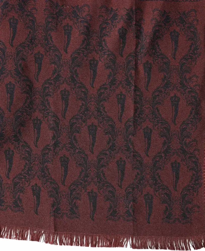 Maroon Patterned Silk Wrap Foulard Men 133cm x 22cm Scarf
