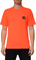Neon Orange Polyester Crew Neck Men T-shirt 1