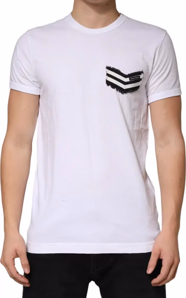 White Stripes Cotton Crew Neck Tee  T-shirt