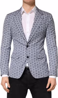 Blue Cotton Patterned Single Breasted Blazer 1
