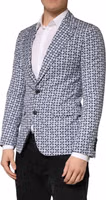 Blue Cotton Patterned Single Breasted Blazer 2