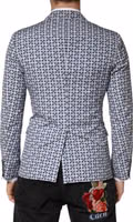 Blue Cotton Patterned Single Breasted Blazer 3