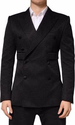 Black Cotton Double Breasted 2 Button Blazer