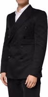 Black Cotton Double Breasted 2 Button Blazer 2