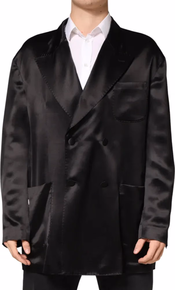 Black Silk Double Breasted 2 Button Blazer