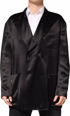 Black Silk Double Breasted 2 Button Blazer