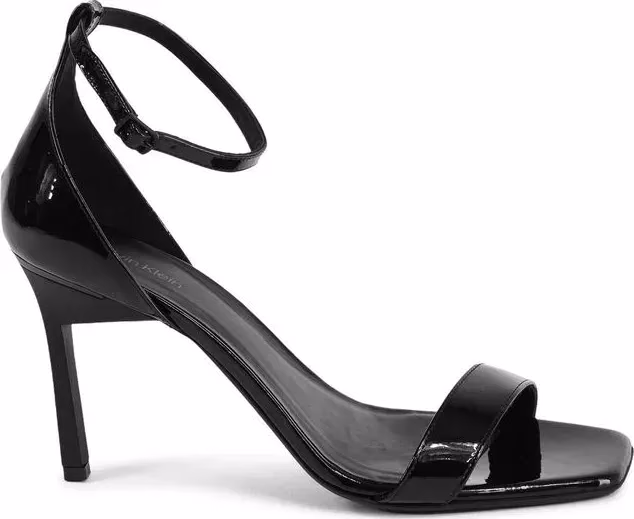 Black Leather Stiletto Heel Sandals