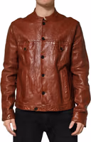 Brown Leather Button Down Men Biker Jacket 1