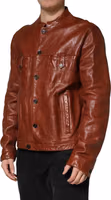 Brown Leather Button Down Men Biker Jacket 2