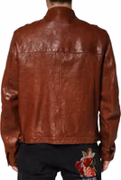 Brown Leather Button Down Men Biker Jacket 3